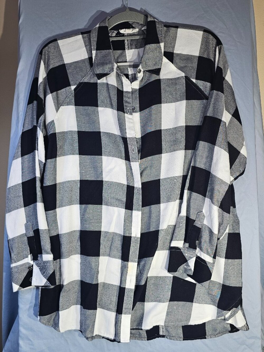 Westbound Womens Medium Plaid Buffalo Check Button Down Shirt Black White Like N